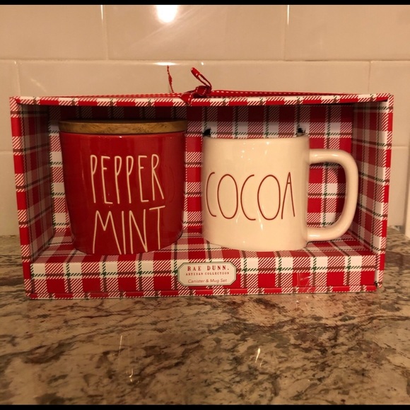 Rae Dunn Peppermint cellar and mug
